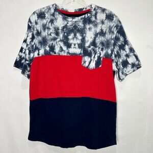 Distortion Men’s Men’s Shirt sz M Red White Blue Tie Dye Color Block T-Shirt